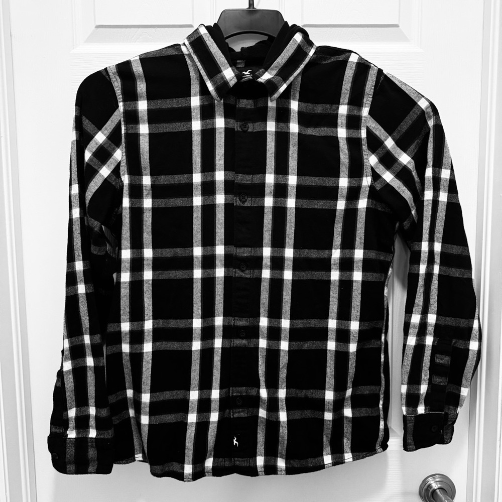 Hollister Plaid Hoodie Button-Down Shirt Men’s Size L - Light Plaid Pattern